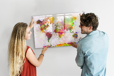 Tableau verre magnétique Carte du monde à l'aquarelle