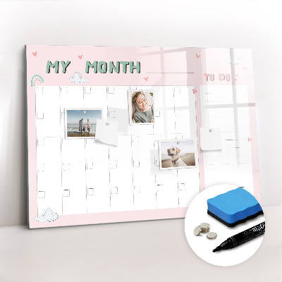 Tableau magnétique mural Agenda mensuel pour enfants
