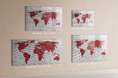 Tableau effaçable magnétique Carte du monde avec un mur de briques