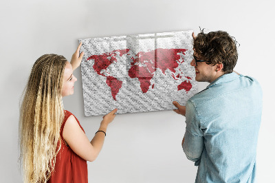 Tableau effaçable magnétique Carte du monde avec un mur de briques