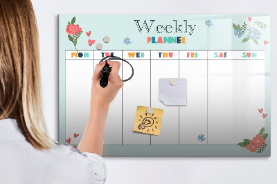 Tableau verre magnétique Agenda hebdomadaire