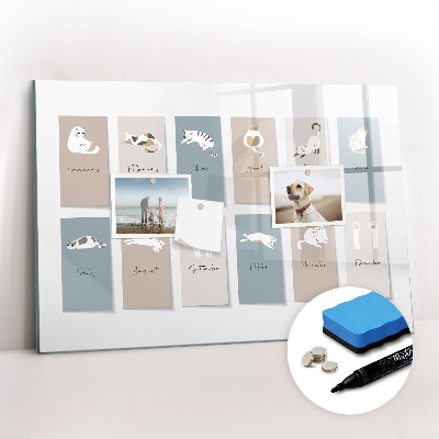 Tableau verre magnétique Calendrier des chats