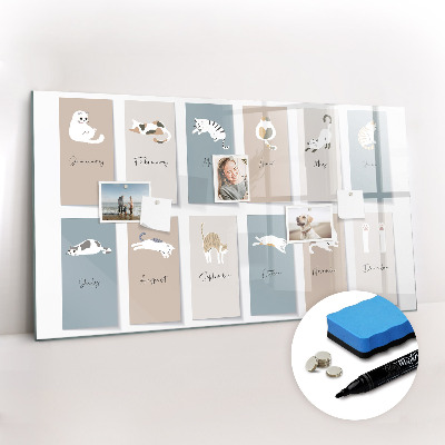 Tableau verre magnétique Calendrier des chats