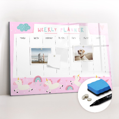 Tableau verre magnétique Agenda hebdomadaire pour enfants