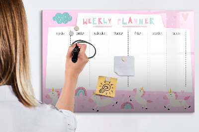 Tableau verre magnétique Agenda hebdomadaire pour enfants