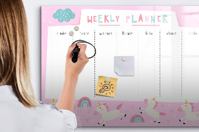 Tableau verre magnétique Agenda hebdomadaire pour enfants