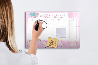 Tableau verre magnétique Agenda hebdomadaire pour enfants