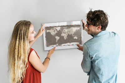 Tableau magnétique mural Carte du monde marron