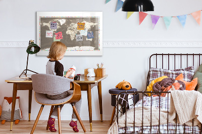 Tableau magnétique mural Carte du monde marron