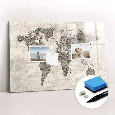Tableau verre magnétique Carte du monde des journaux