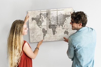 Tableau verre magnétique Carte du monde des journaux