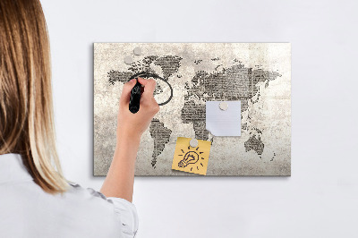 Tableau verre magnétique Carte du monde des journaux