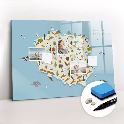 Tableau effaçable magnétique Carte des animaux polonais