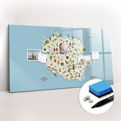 Tableau effaçable magnétique Carte des animaux polonais