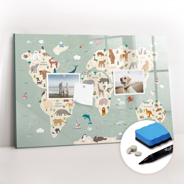Tableau effaçable magnétique Carte des animaux du monde