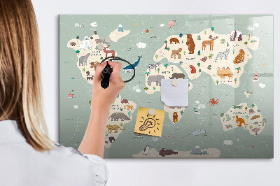 Tableau effaçable magnétique Carte des animaux du monde