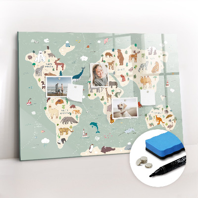Tableau effaçable magnétique Carte des animaux du monde