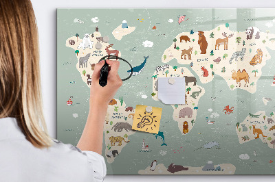 Tableau effaçable magnétique Carte des animaux du monde