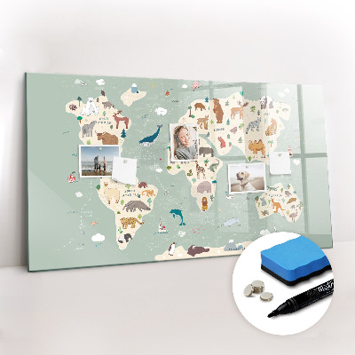 Tableau effaçable magnétique Carte des animaux du monde