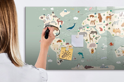 Tableau effaçable magnétique Carte des animaux du monde