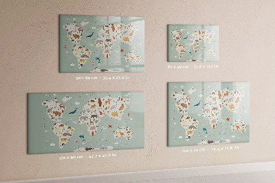 Tableau effaçable magnétique Carte des animaux du monde