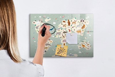 Tableau effaçable magnétique Carte des animaux du monde