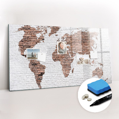 Tableau magnétique mural Carte du monde en briques