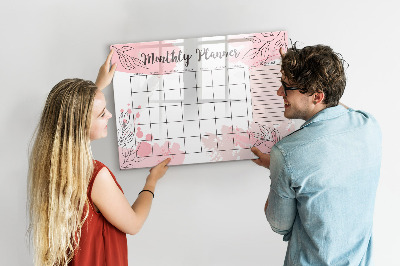 Tableau verre magnétique Agenda mensuel rose