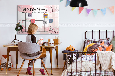 Tableau verre magnétique Agenda mensuel rose