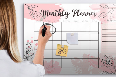 Tableau verre magnétique Agenda mensuel rose