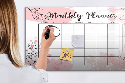 Tableau verre magnétique Agenda mensuel rose