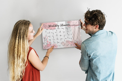 Tableau verre magnétique Agenda mensuel rose
