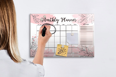 Tableau verre magnétique Agenda mensuel rose