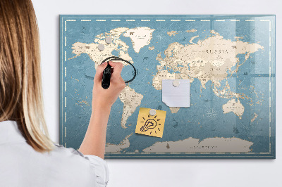Tableau verre magnétique Carte du monde vintage