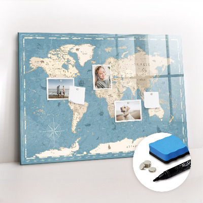 Tableau verre magnétique Carte du monde vintage