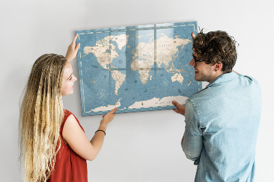 Tableau verre magnétique Carte du monde vintage