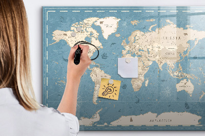 Tableau verre magnétique Carte du monde vintage