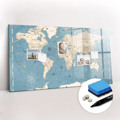 Tableau verre magnétique Carte du monde vintage