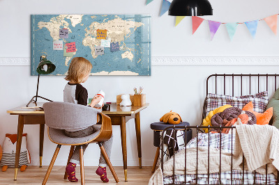 Tableau verre magnétique Carte du monde vintage