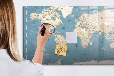 Tableau verre magnétique Carte du monde vintage