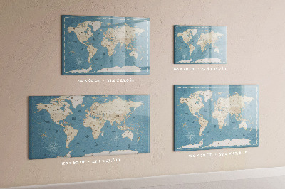 Tableau verre magnétique Carte du monde vintage