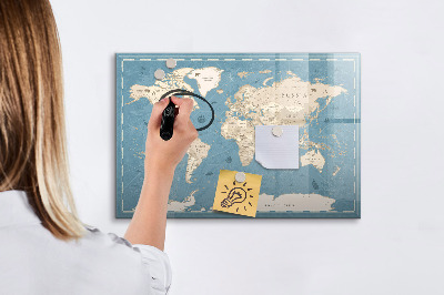 Tableau verre magnétique Carte du monde vintage