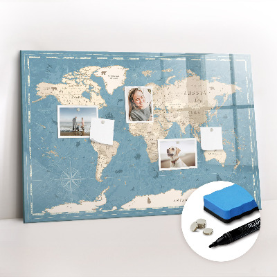 Tableau verre magnétique Carte du monde vintage