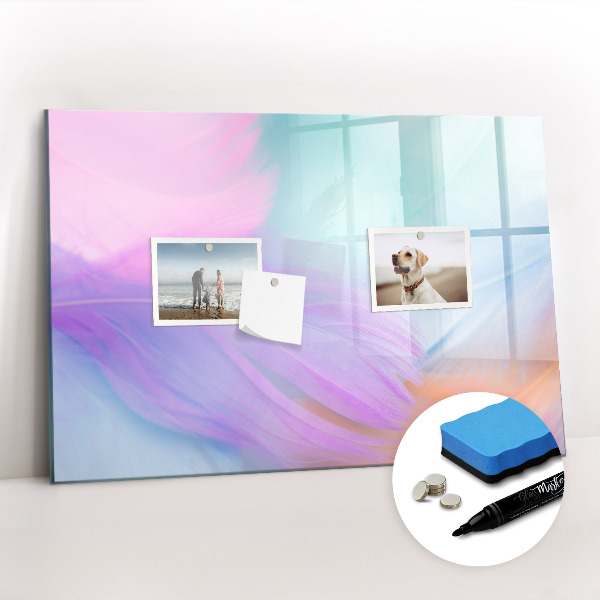 Tableau verre magnétique plumes colorées