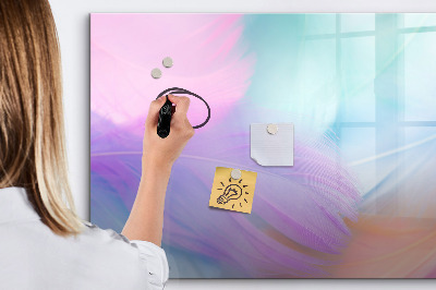 Tableau verre magnétique plumes colorées