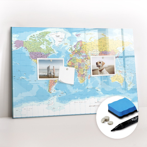 Tableau effaçable magnétique Carte politique du monde