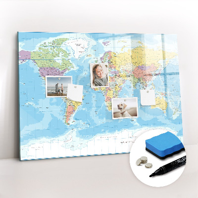 Tableau effaçable magnétique Carte politique du monde