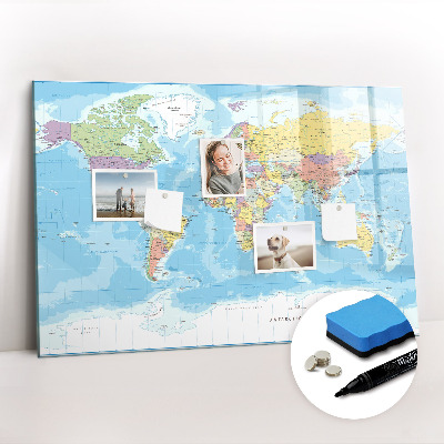Tableau effaçable magnétique Carte politique du monde