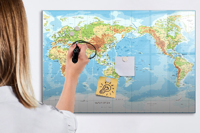 Tableau magnétique mural Carte physique du monde