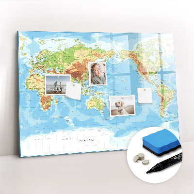 Tableau magnétique mural Carte physique du monde